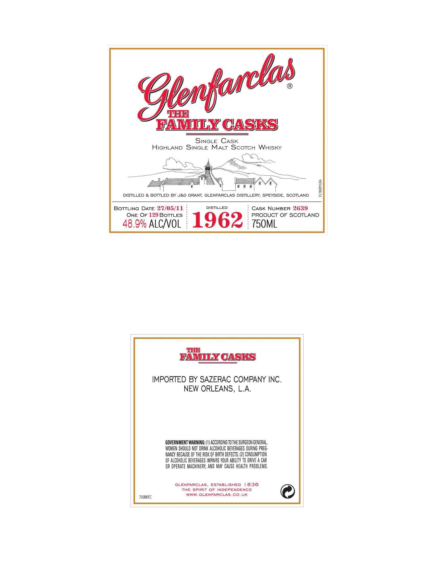TABC label artwork for Glenfarclas The Family Casks 1962 Highland Single Malt Scotch Whisky