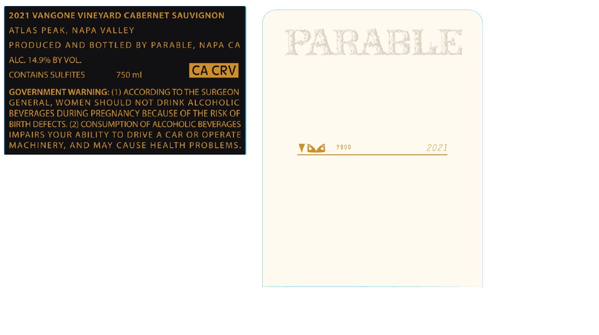 TABC label artwork for PARABLE ATLAS PEAK NAPA VALLEY CABERNET SAUVIGNON