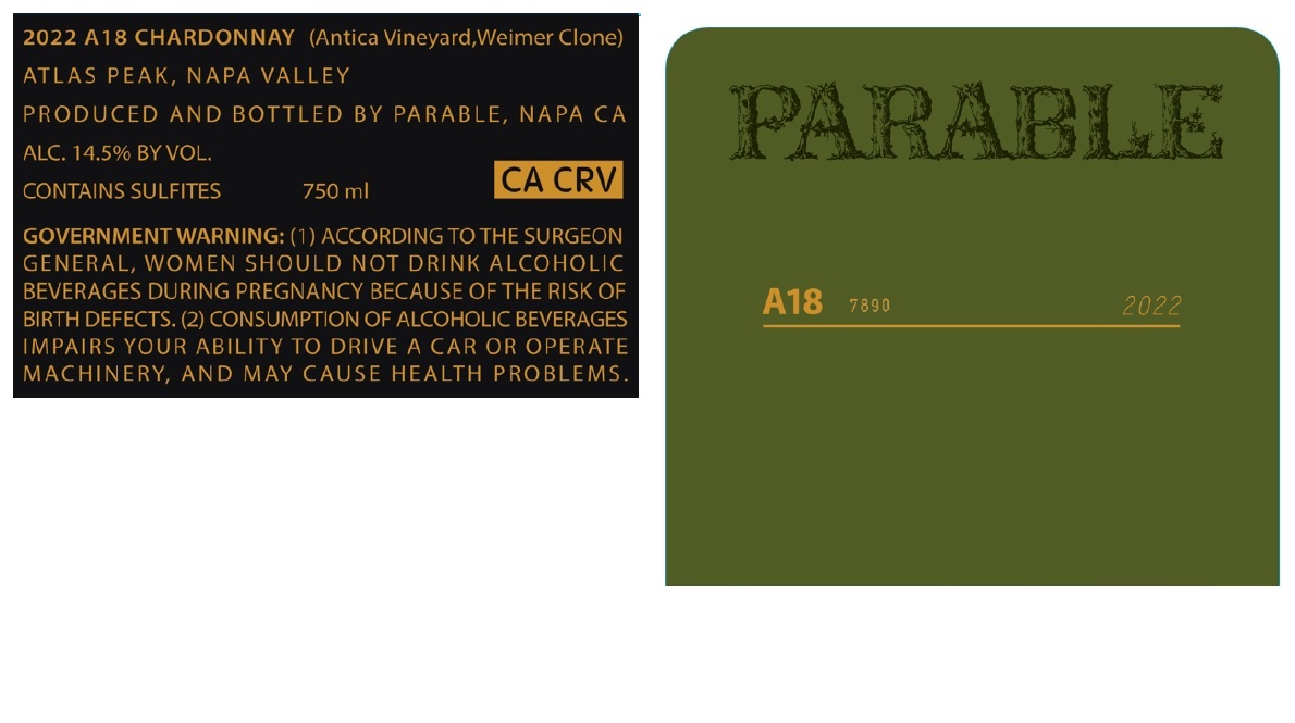 TABC label artwork for PARABLE ATLAS PEAK NAPA VALLEY CHARDONNAY