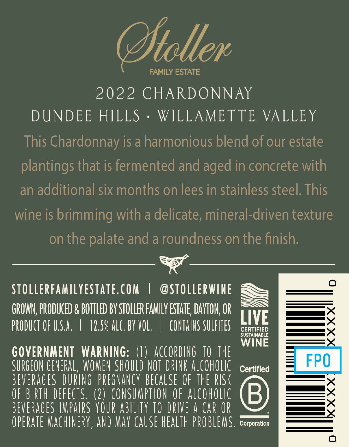 TABC label artwork for Stoller - Chardonnay Estate Dundee Hills