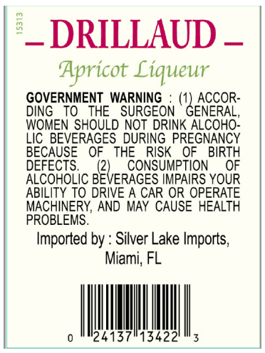 TABC label artwork for Drillaud Apricot Liqueur