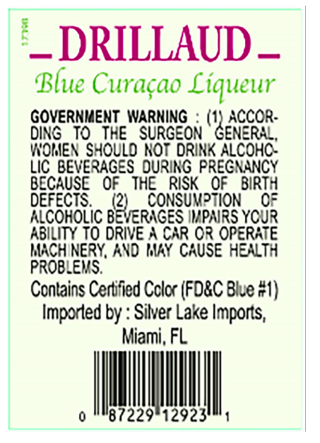 TABC label artwork for Drillaud Blue Curacao