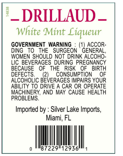 TABC label artwork for Drillaud Creme de Menthe White Mint