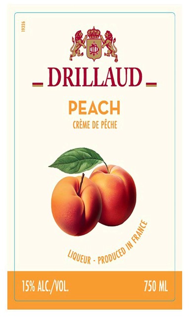 TABC label artwork for Drillaud Creme de Peach
