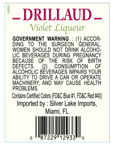 TABC label artwork for Drillaud Creme de Violette