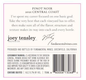 TABC label artwork for Fundamental Pinot Noir