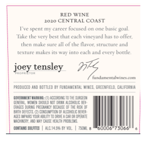 TABC label artwork for Fundamental Red Blend
