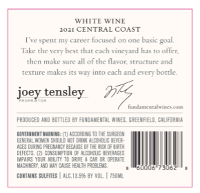TABC label artwork for Fundamental White Blend