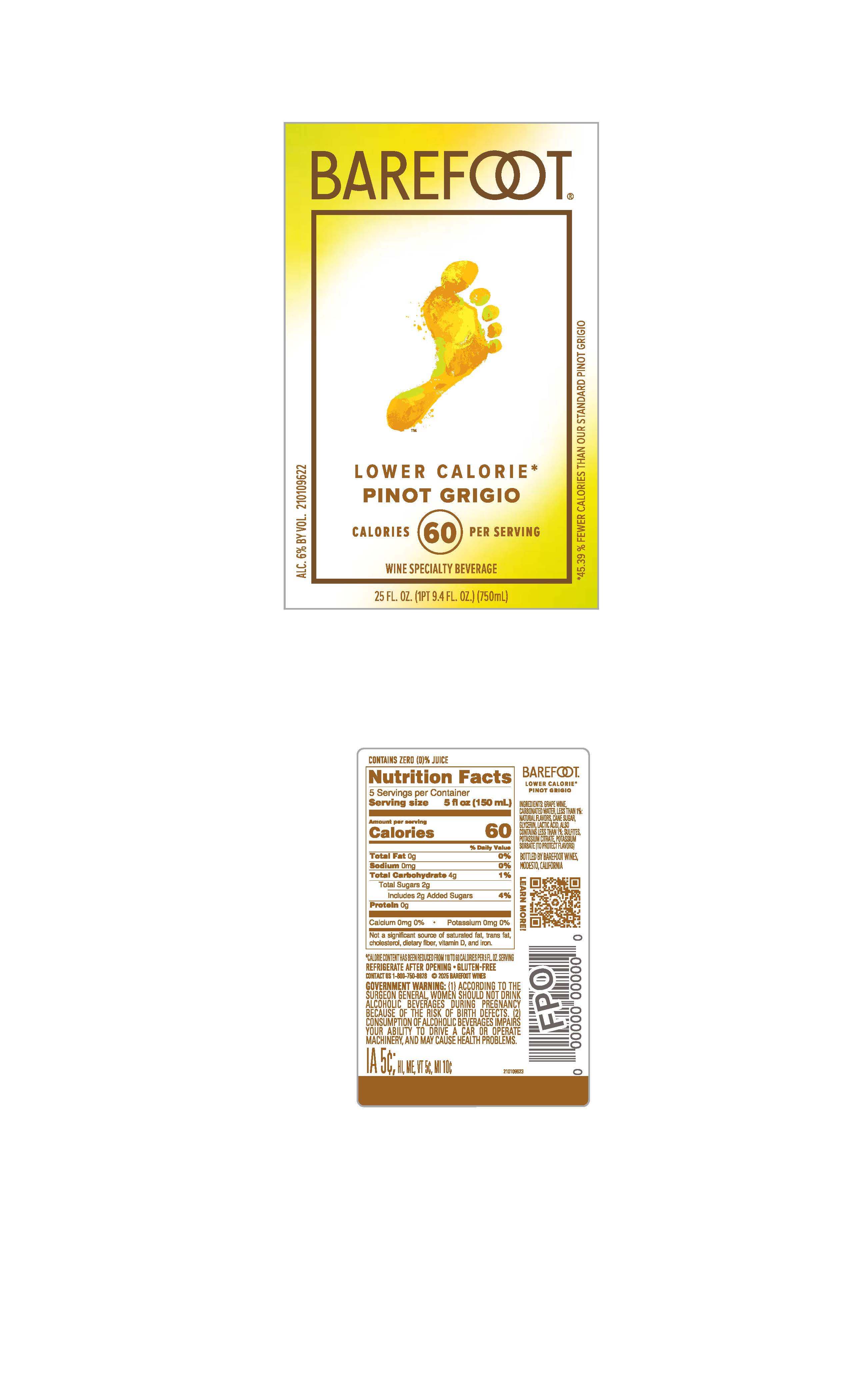 TABC label artwork for Barefoot Lower Calorie Pinot Grigio