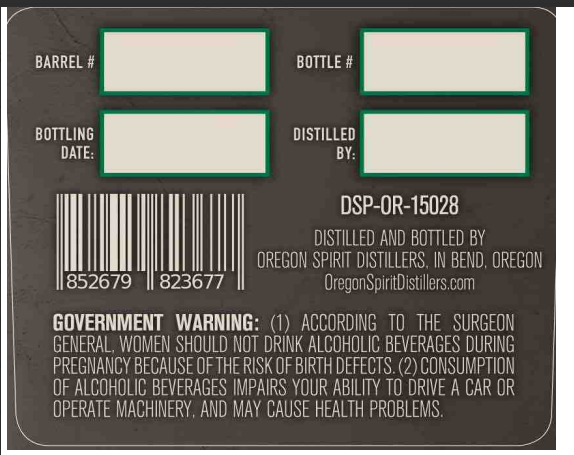 TABC label artwork for Oregon Spirit Rye Whiskey