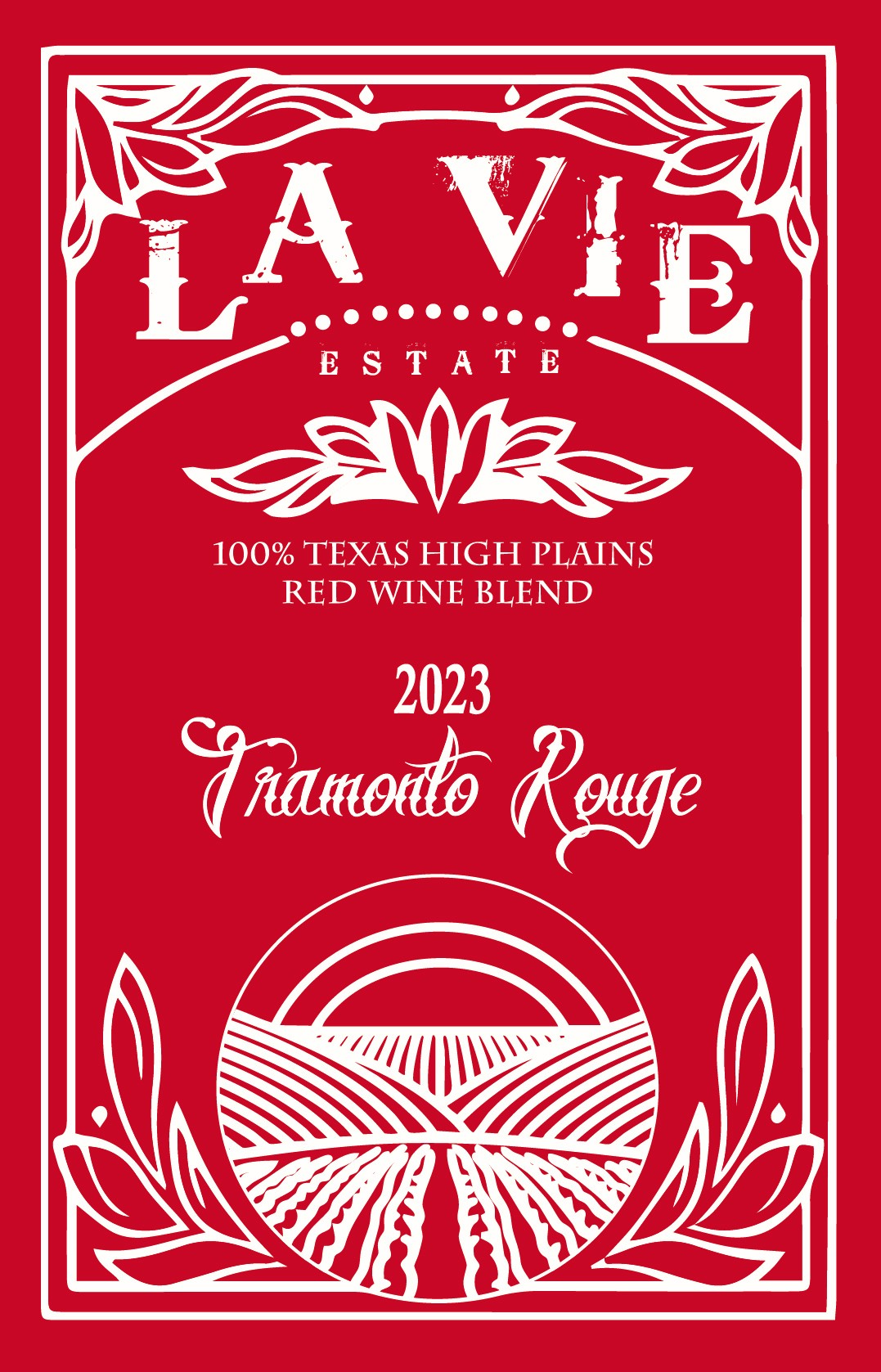 TABC label artwork for La Vie Estate Tramonto Rouge Red Wine Blend