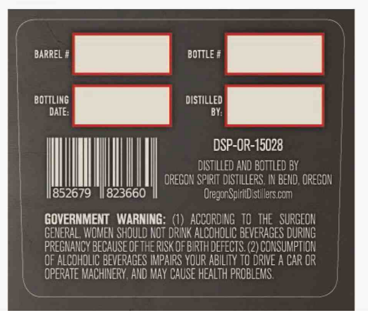 TABC label artwork for Oregon Spirit Straight Bourbon