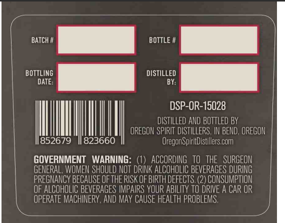 TABC label artwork for Oregon Spirit Straight Bourbon Bottled in Bond