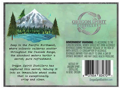 TABC label artwork for Oregon Spirit Vodka