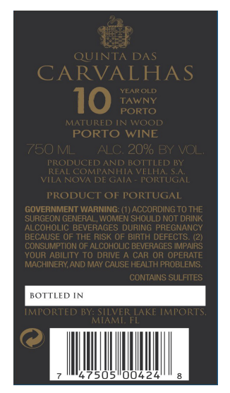 TABC label artwork for Quinta das Carvalhas 10Yr Tawny