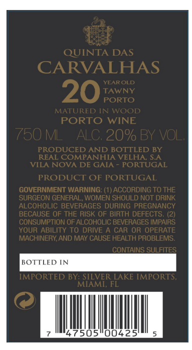 TABC label artwork for Quinta Das Carvalhas 20Yr Tawny