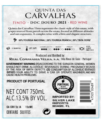 TABC label artwork for Quinta das Carvalhas Douro Tinto