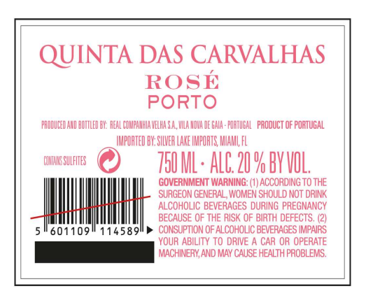 TABC label artwork for Quinta das Carvalhas Rose Port