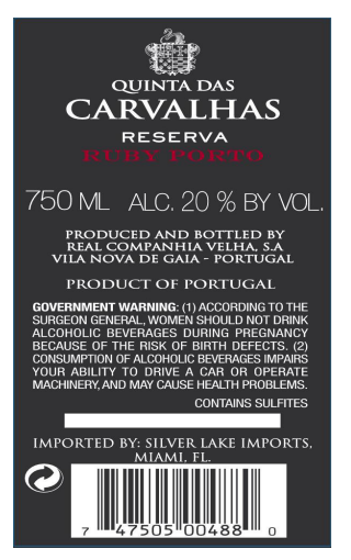 TABC label artwork for Quinta das Carvalhas Ruby Reserva Port