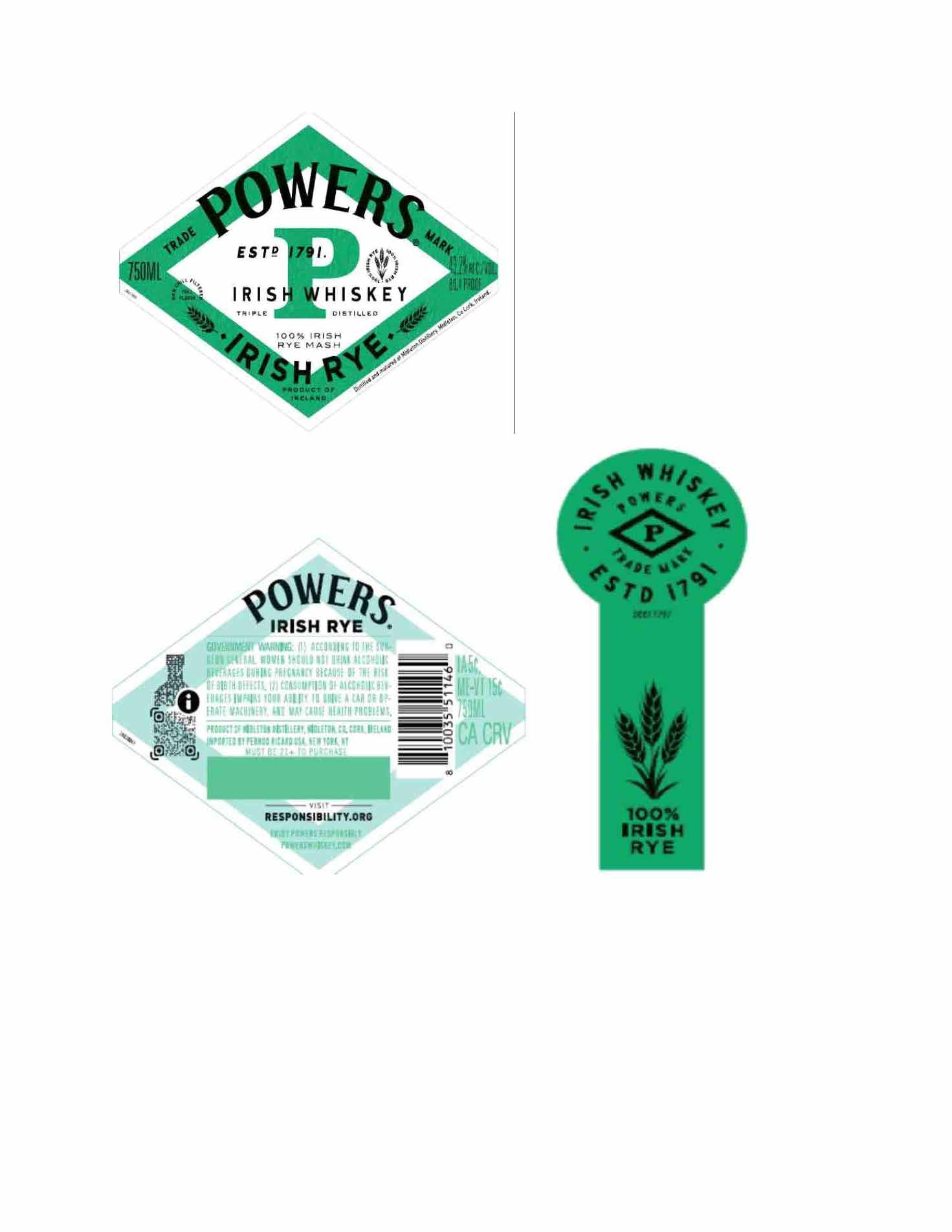 TABC label artwork for Powers Rye