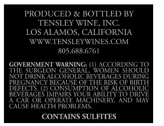 TABC label artwork for Tensley P2KV Zaca Mesa Syrah