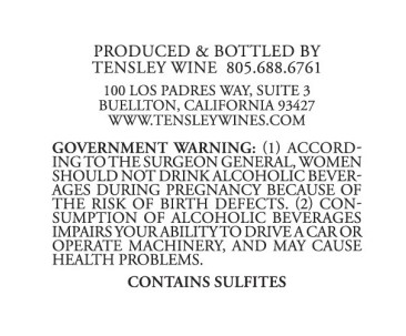 TABC label artwork for Tensley Syrah Santa Barbara