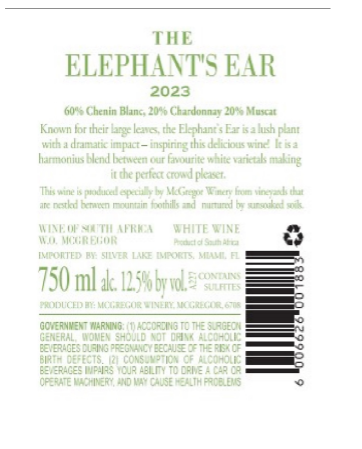 TABC label artwork for The Elephant's Ear White Blend