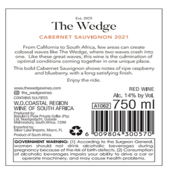 TABC label artwork for The Wedge Cabernet Sauvignon