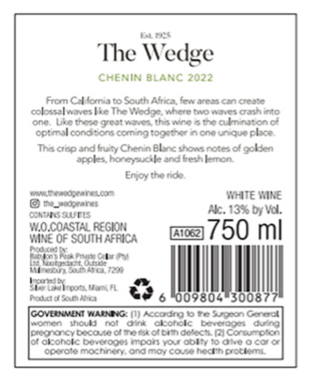 TABC label artwork for The Wedge Chenin Blanc