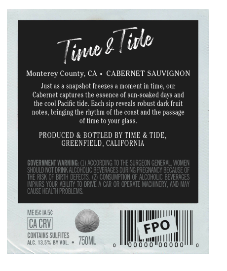 TABC label artwork for Time & Tide Cabernet Sauvignon Monterey