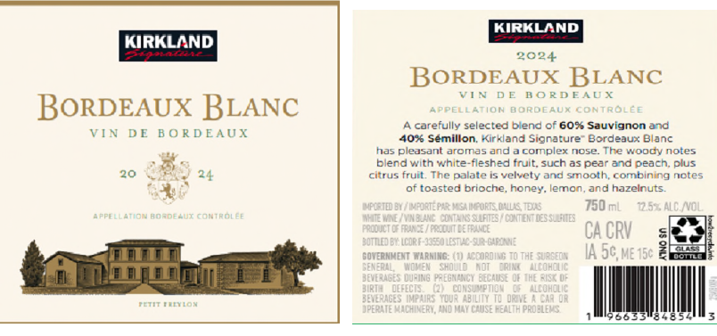 TABC label artwork for KIRKLAND SIGNATURE BORDEAUX BLANC