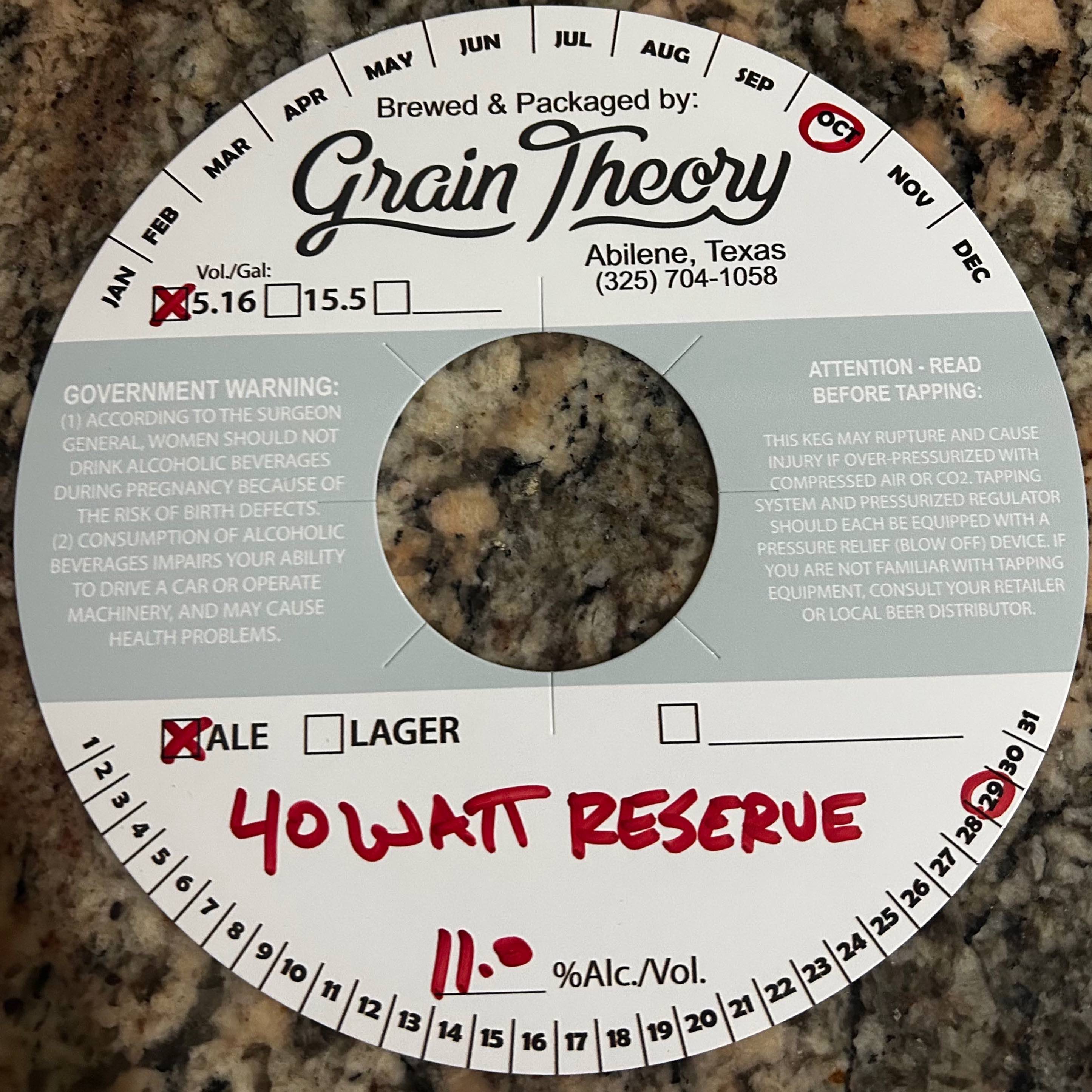 TABC label artwork for 40 WATT RESERVE