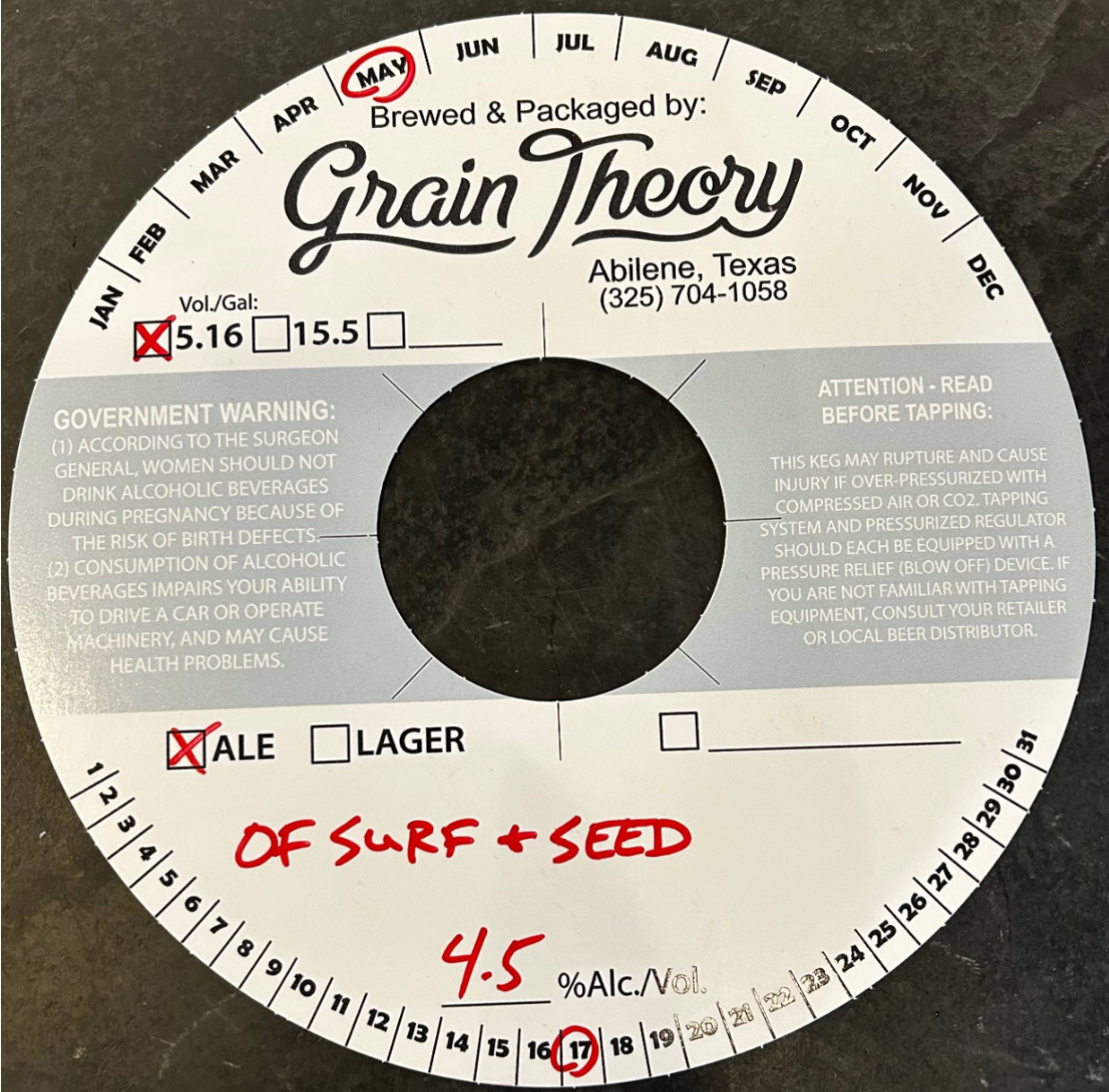 TABC label artwork for OF SURF & SEED