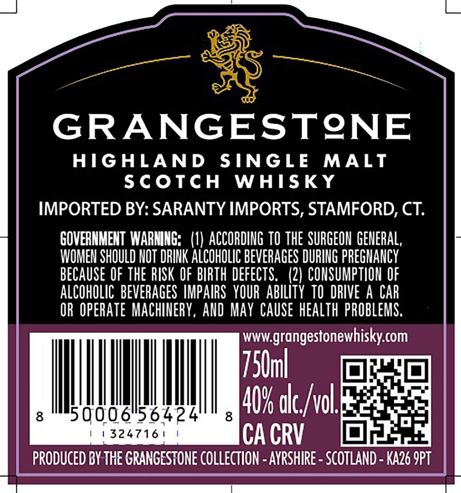 TABC label artwork for Grangestone 33 Yr Single Malt