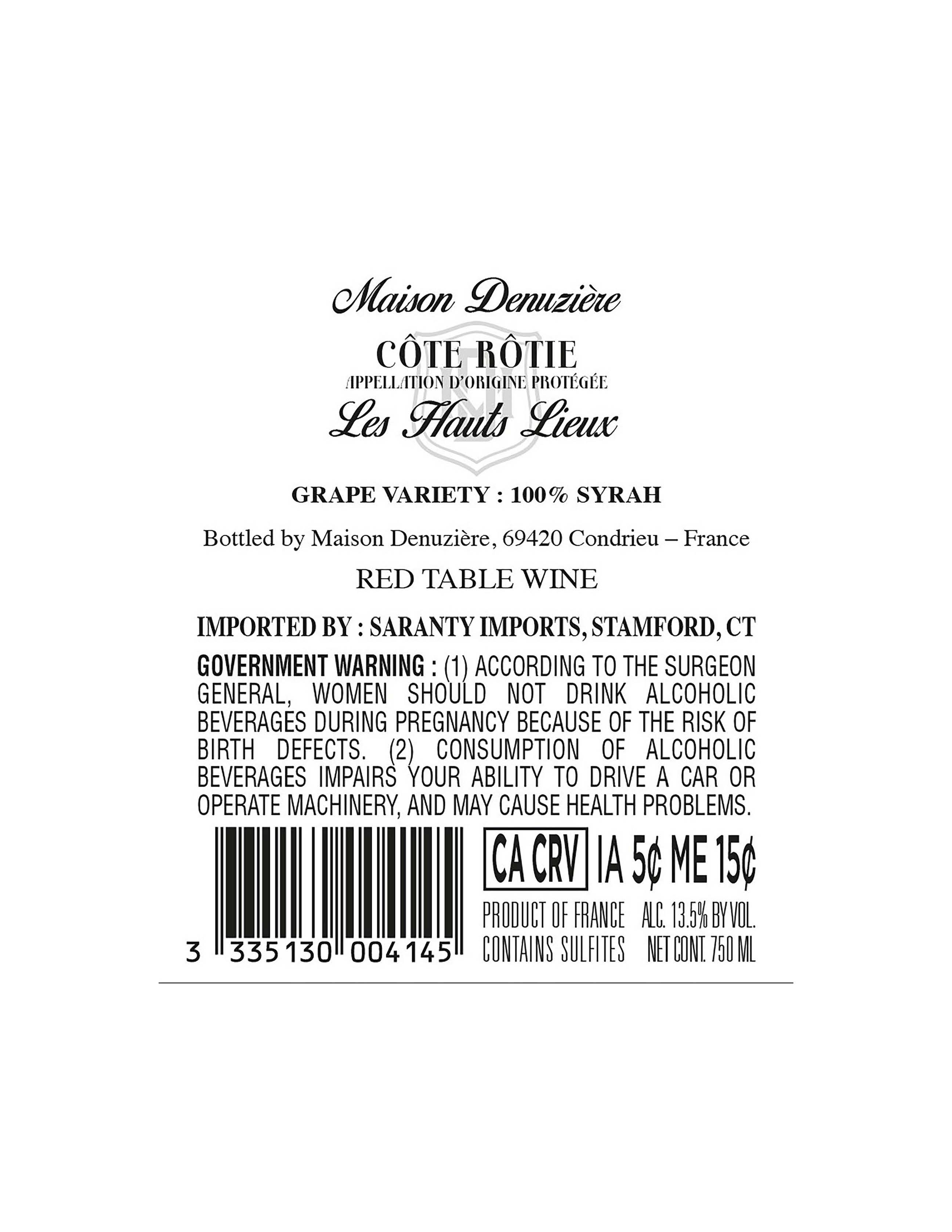 TABC label artwork for Maison Denuziere Cote Rotie Les Hauts Lieux