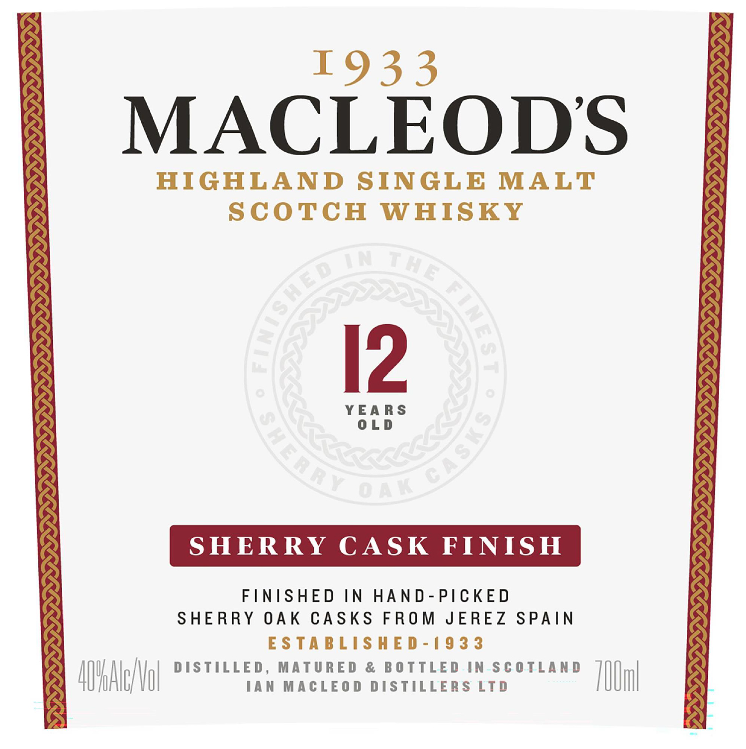 TABC label artwork for 1933 Macleod’s 12Yr Sherry Cask SM