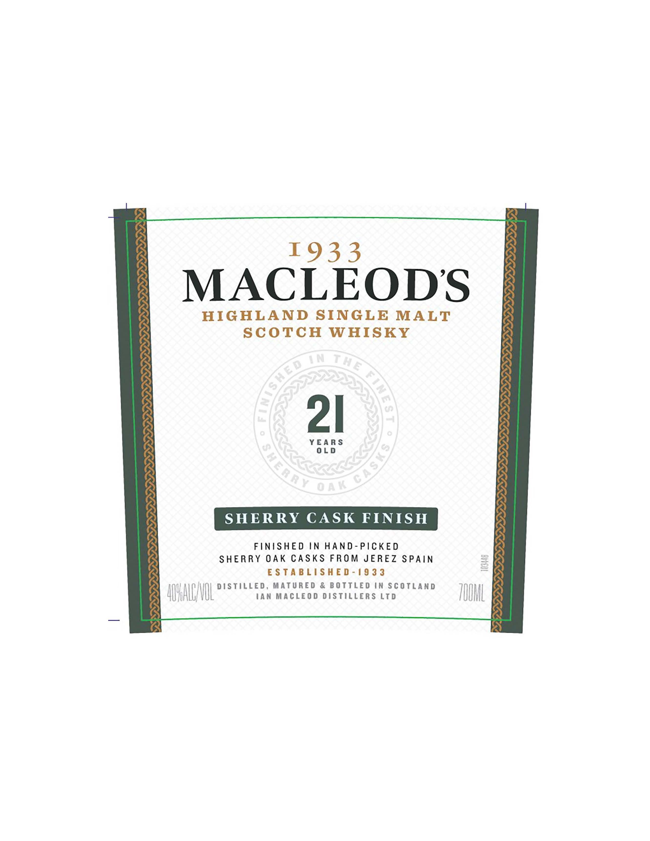 TABC label artwork for 1933 Macleod’s 21Yr Sherry Cask SM