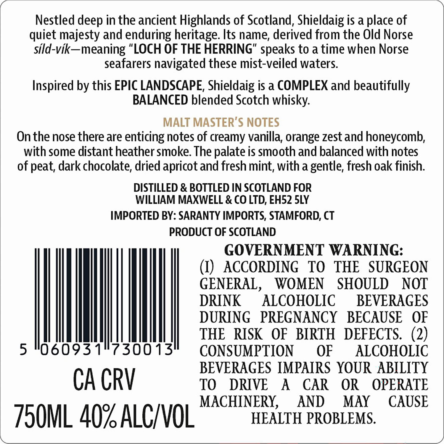 TABC label artwork for Shieldaig ’The Classic’ Blend 12Yr