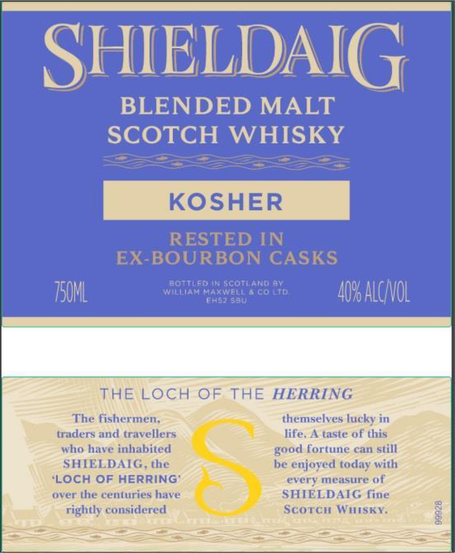 TABC label artwork for Shieldaig Kosher Blended Scotch