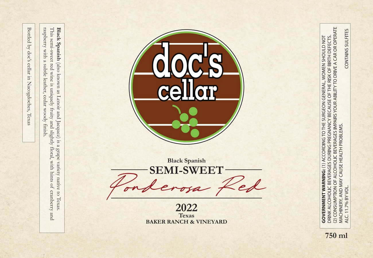 TABC label artwork for Doc's Cellar Ponderosa Red
