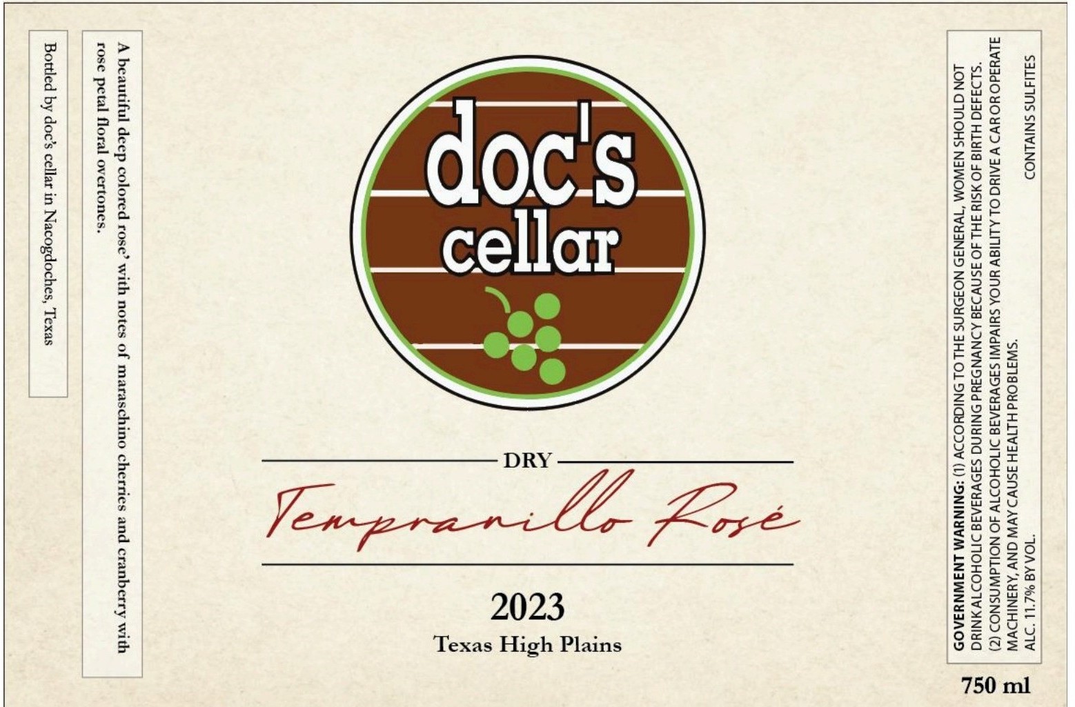 TABC label artwork for Doc's Cellar Tempranillo Rose