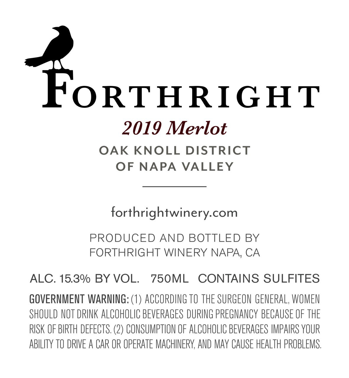 TABC label artwork for 2019 Forthright Merlot