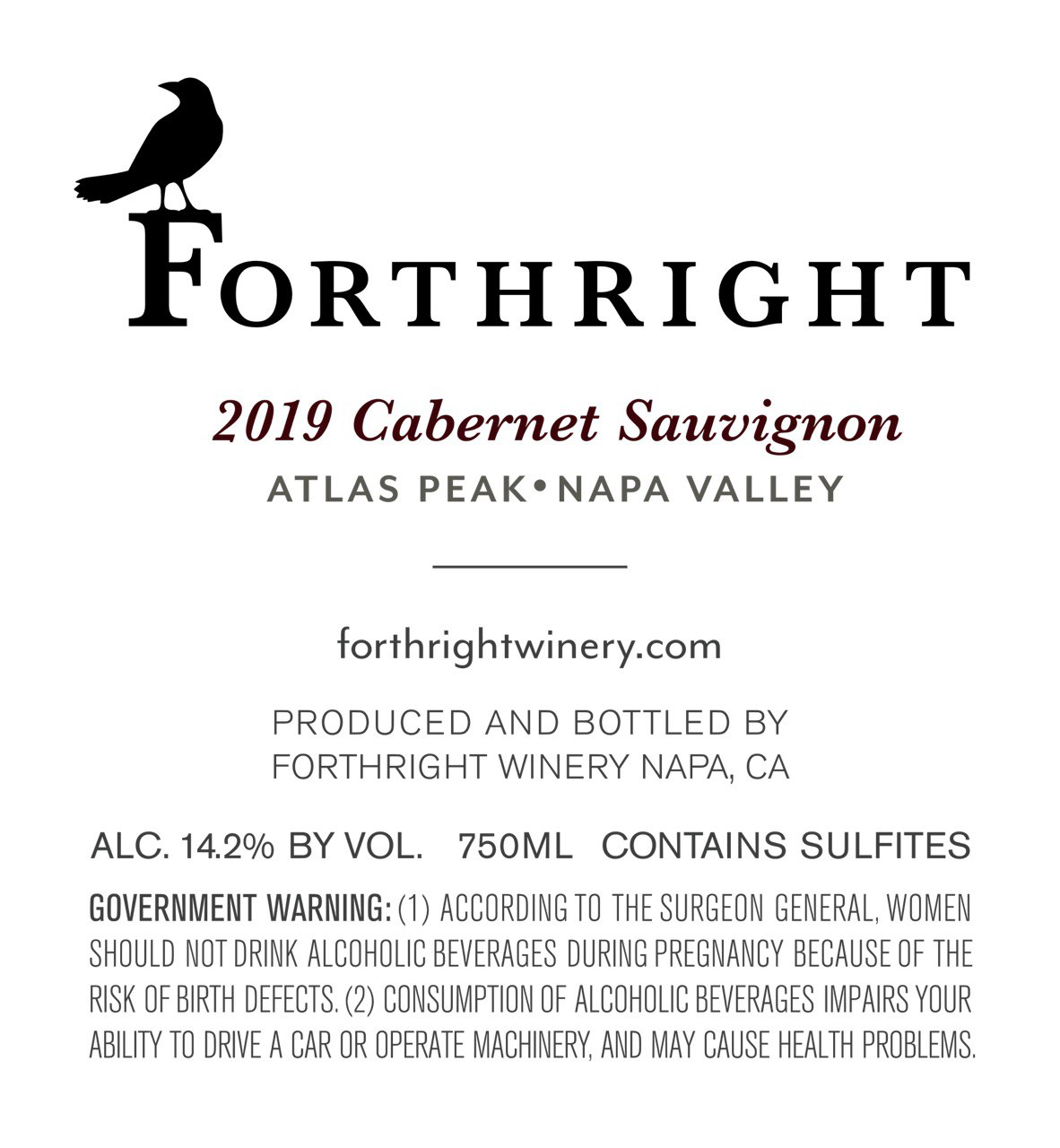 TABC label artwork for 2019 Forthright Cabernet Sauvignon Atlas Peak