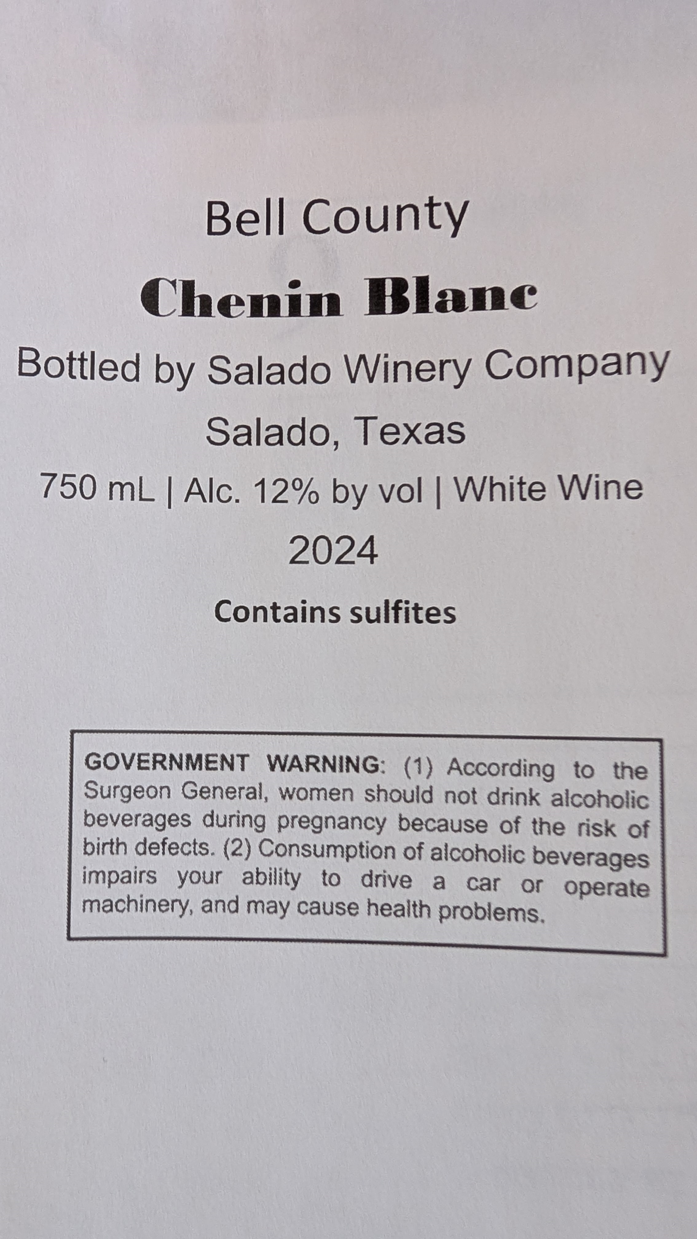 TABC label artwork for SALADO WINERY COMPANY CHENIN BLANC