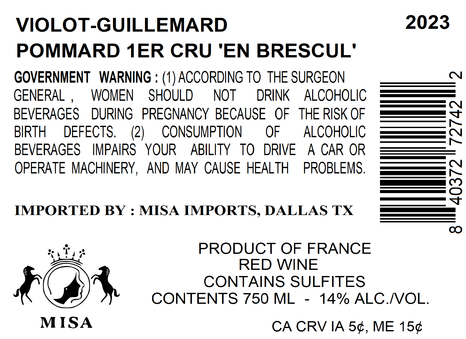TABC label artwork for VIOLOT-GUILLEMARD EN BRESCUL