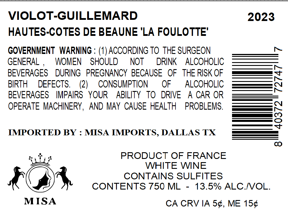 TABC label artwork for VIOLOT-GUILLEMARD LA FOULOTTE