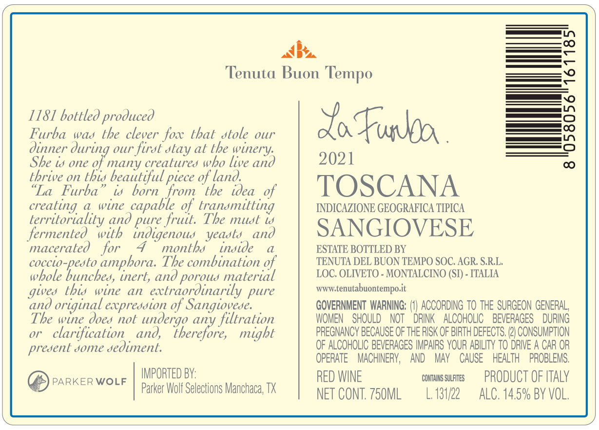 TABC label artwork for TENUTA BUON TEMPO SANGIOVESE