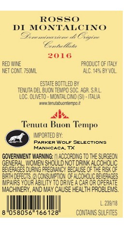 TABC label artwork for TENUTA BUON TEMPO ROSSO DI MONTALCINO