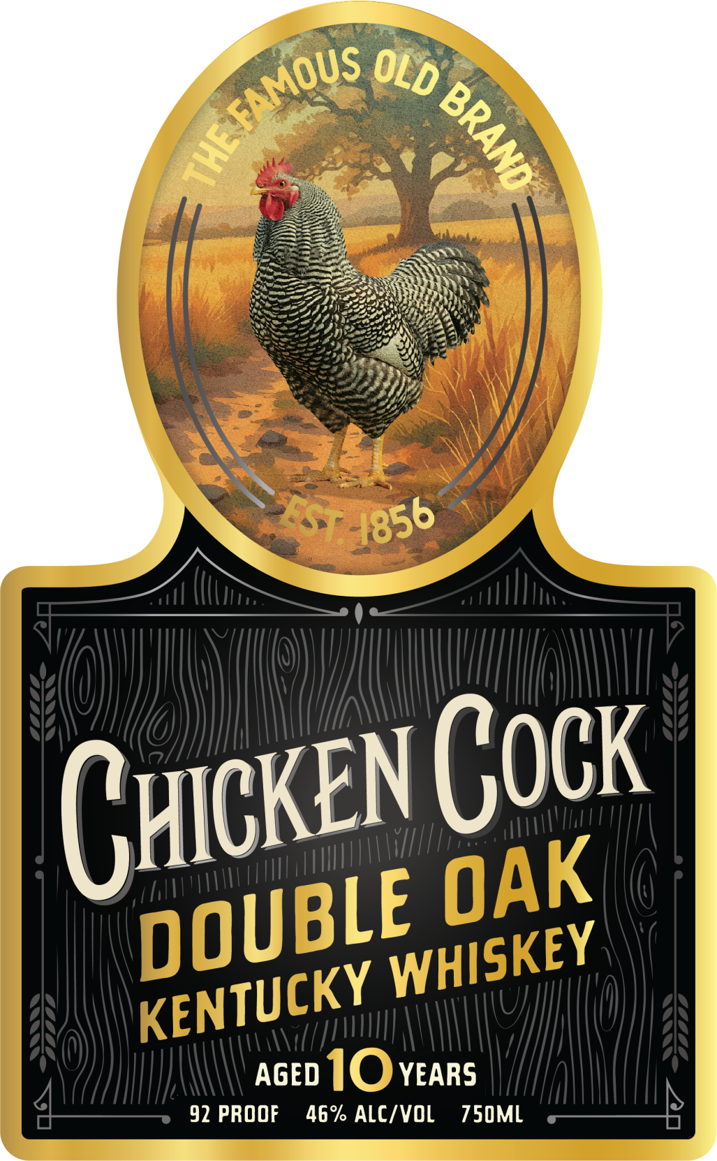 TABC label artwork for Chicken Cock Double Oak Kentucky Whiskey Aged 10 Years