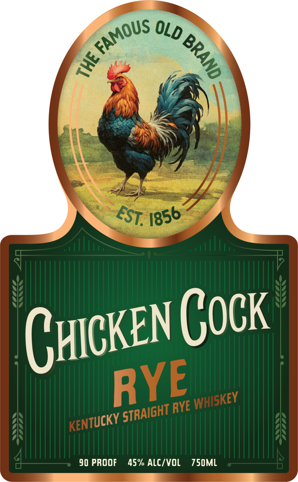 TABC label artwork for Chicken Cock Kentucky Straight Rye Whiskey